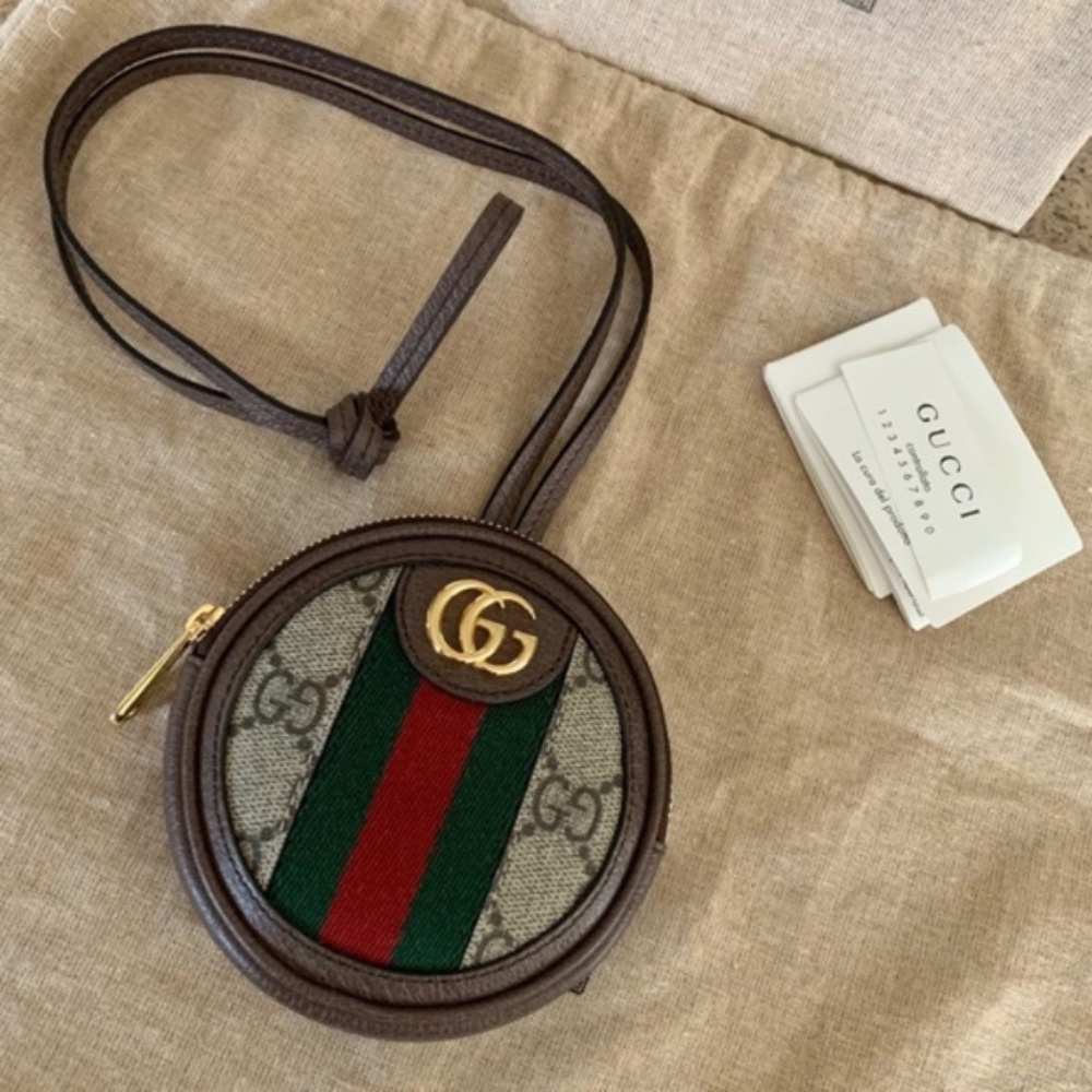 Gucci Brown GG Canvas Round Crossbody with Green and Red Web